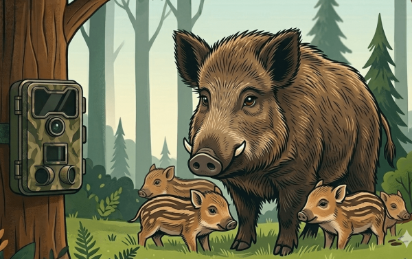 Wildschweine mit Nachwuchs auf unseren Flächen